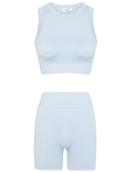 Conjunto Feminino Canelado Short E Regata - Azul