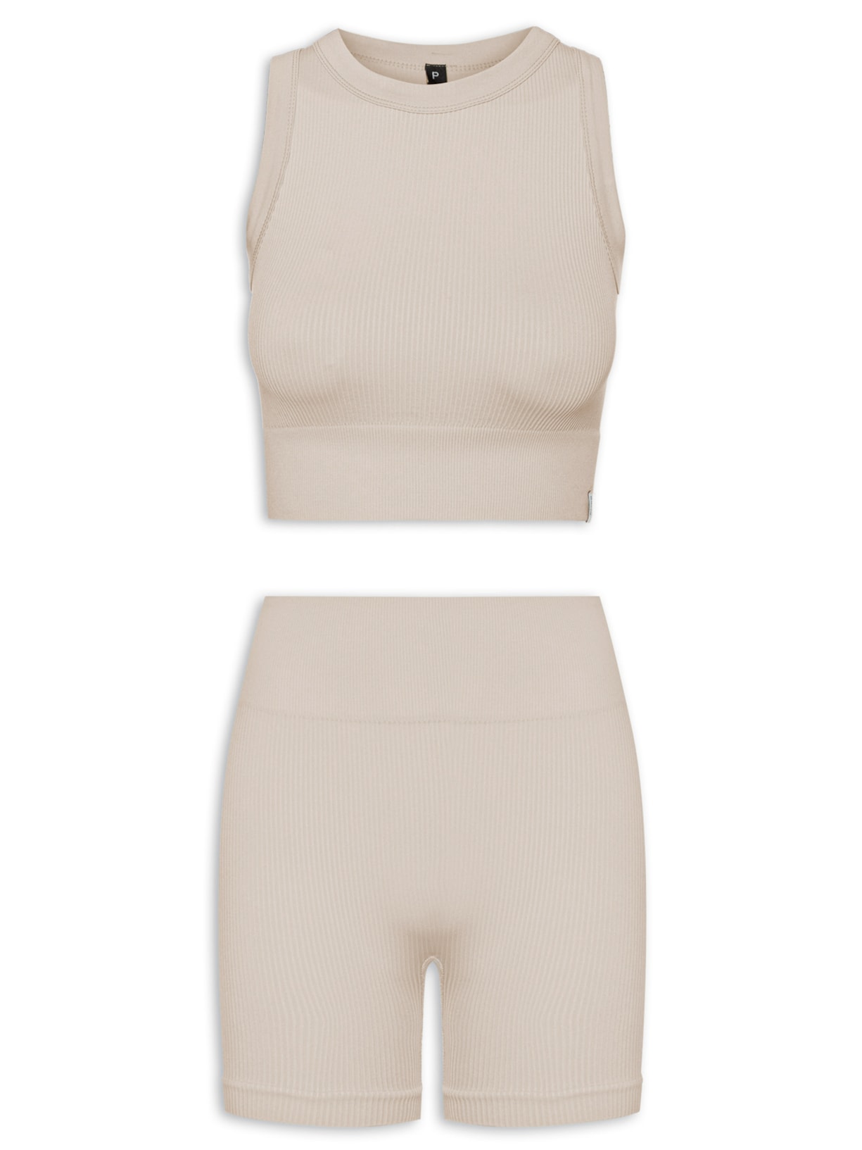 Conjunto Feminino Canelado Short E Regata - Bege