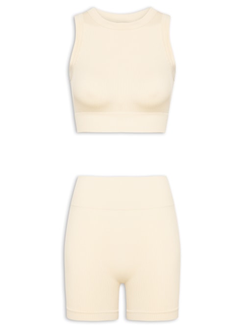 Conjunto Feminino Canelado Short E Regata - Bege