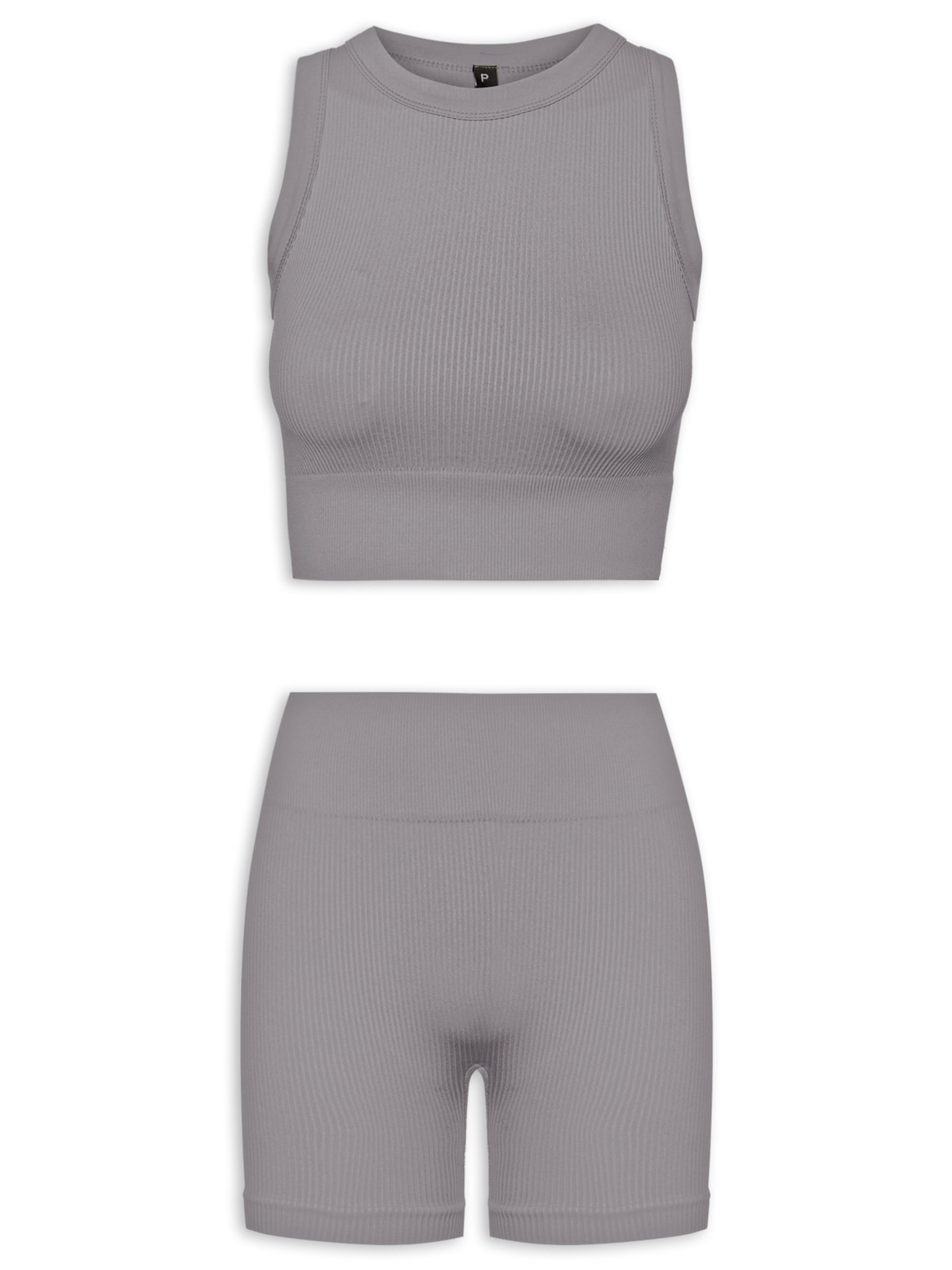 Conjunto Feminino Canelado Short E Regata - Cinza