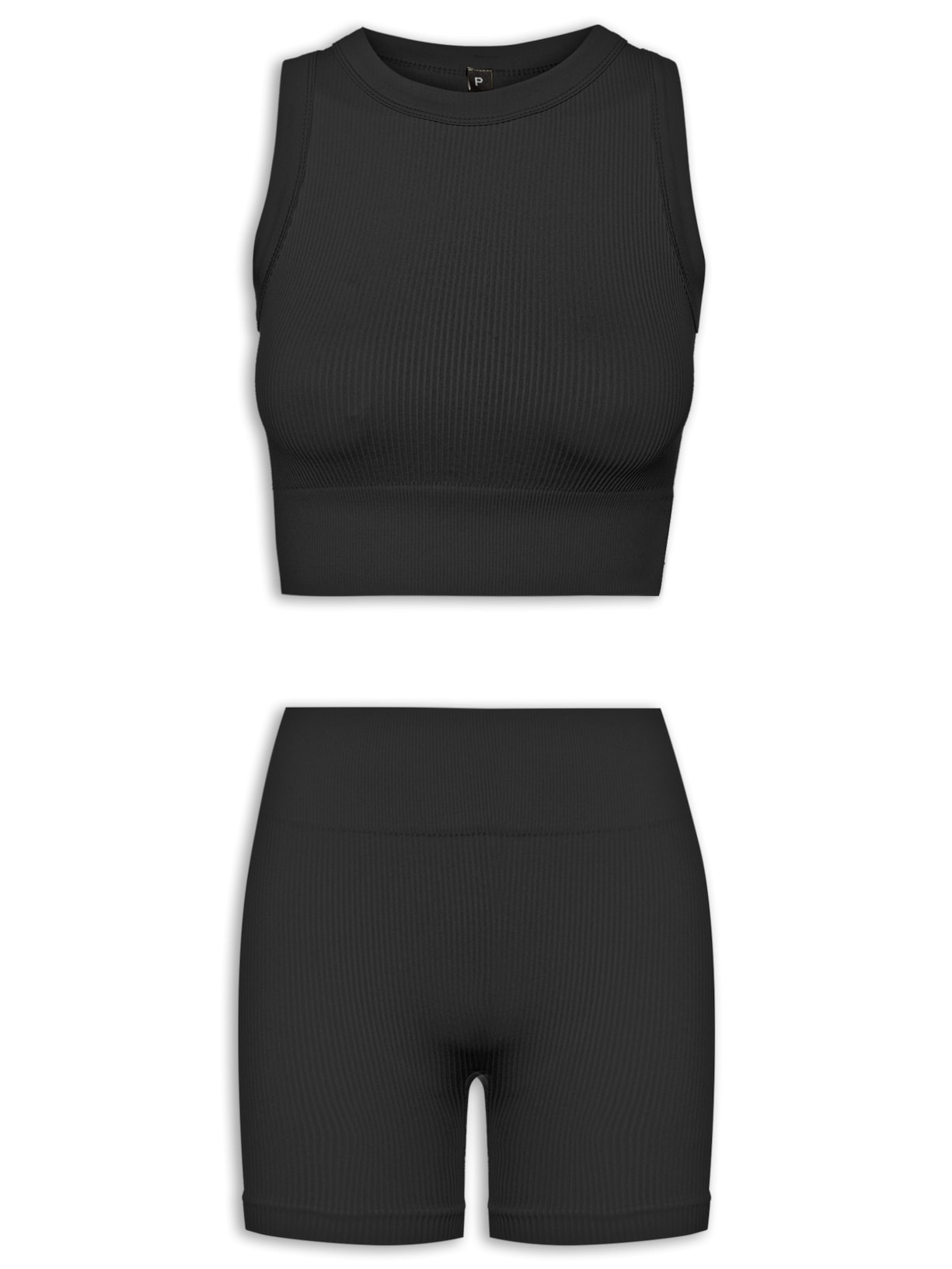 Conjunto Feminino Canelado Short E Regata - Preto