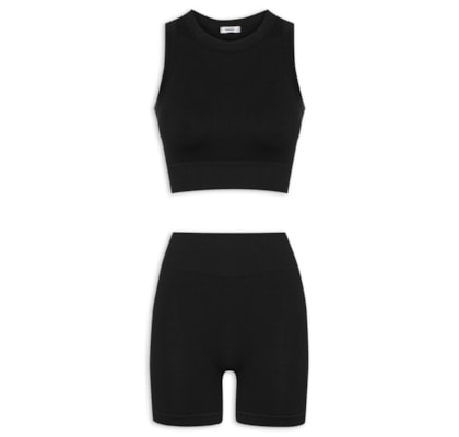 Conjunto Feminino Canelado Short E Regata - Preto