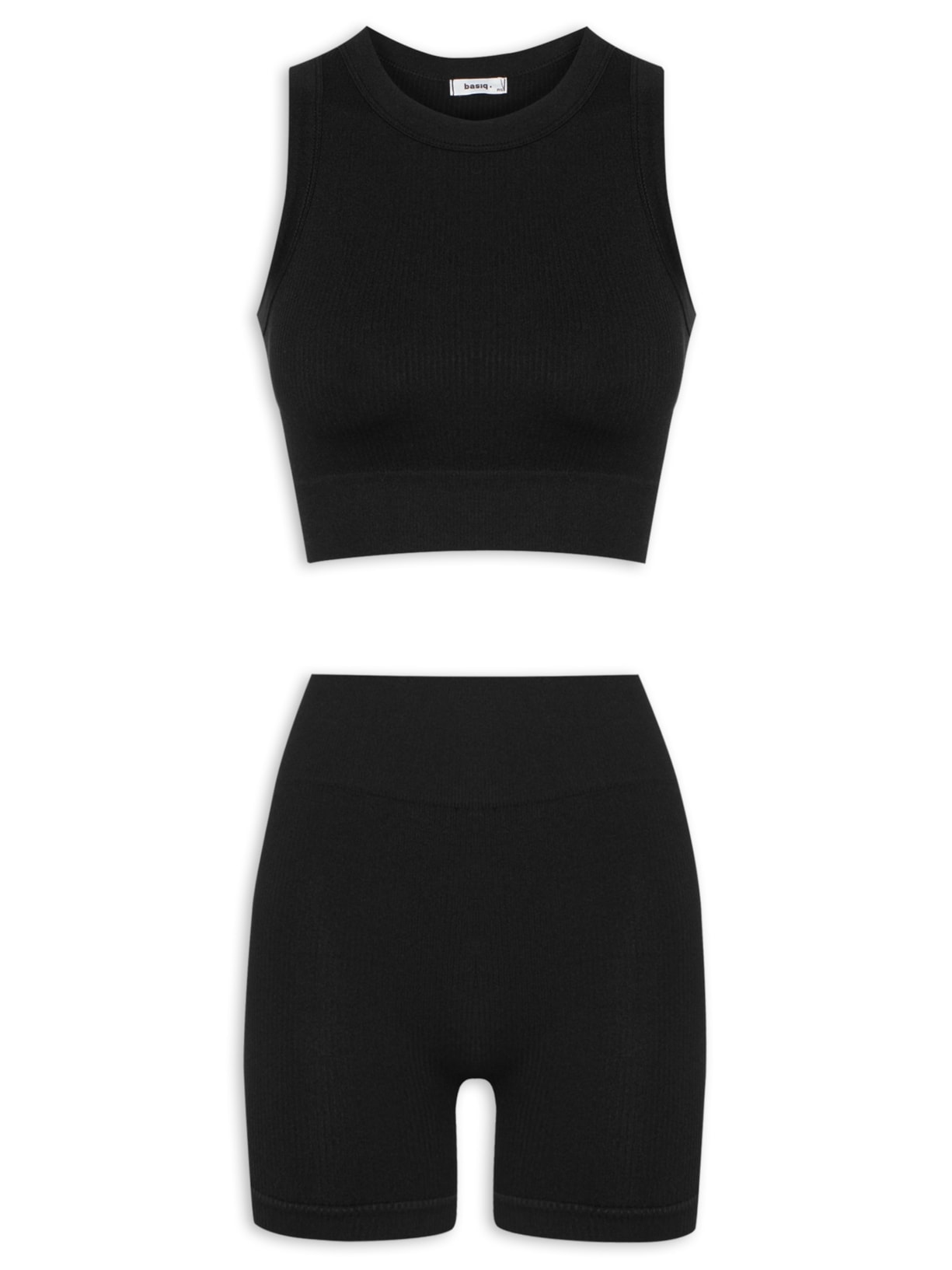 Conjunto Feminino Canelado Short E Regata - Preto