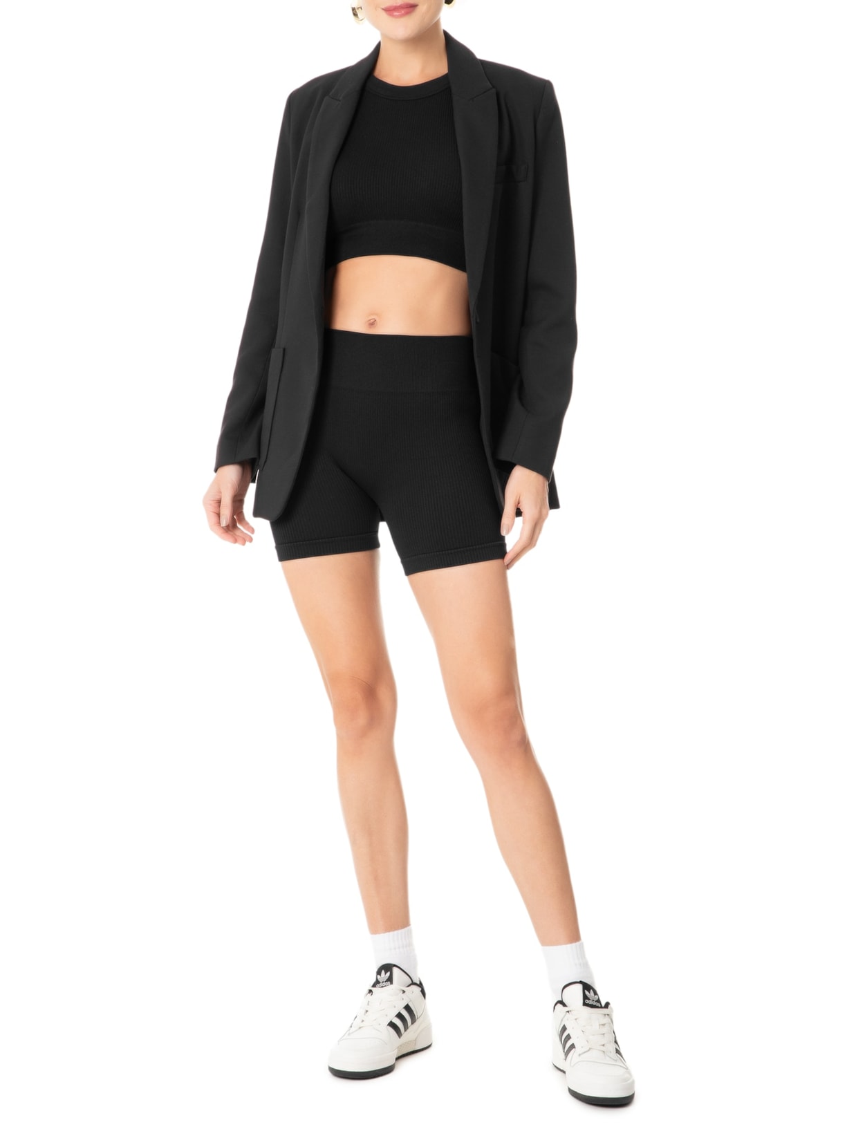 Conjunto Feminino Canelado Short E Regata Preto Basiq