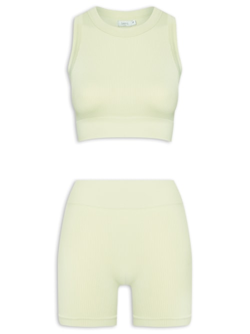 Conjunto Feminino Canelado Short E Regata - Verde