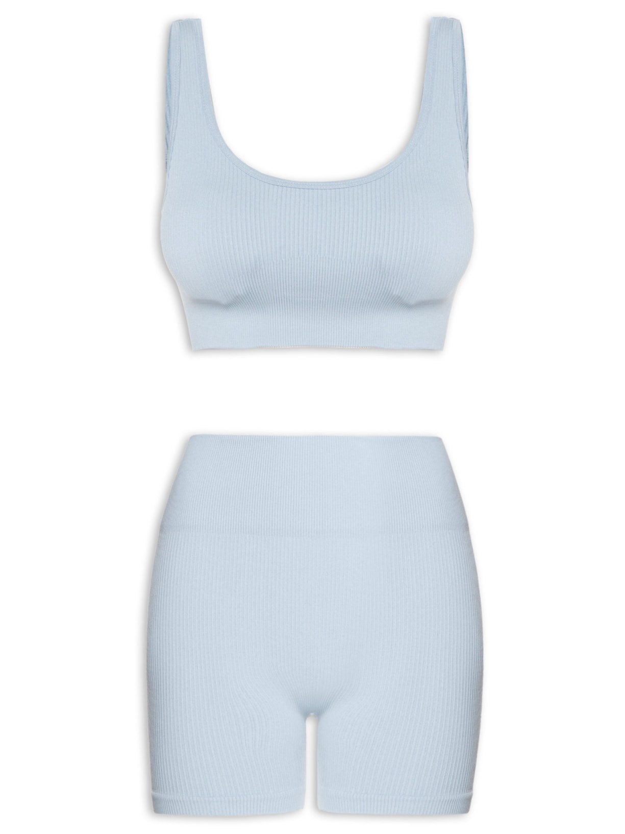 Conjunto Feminino Canelado Short E Top - Azul