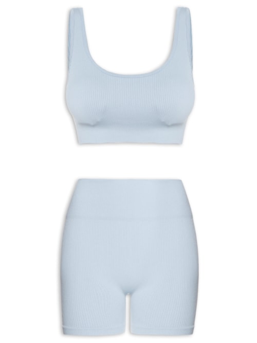Conjunto Feminino Canelado Short E Top - Azul