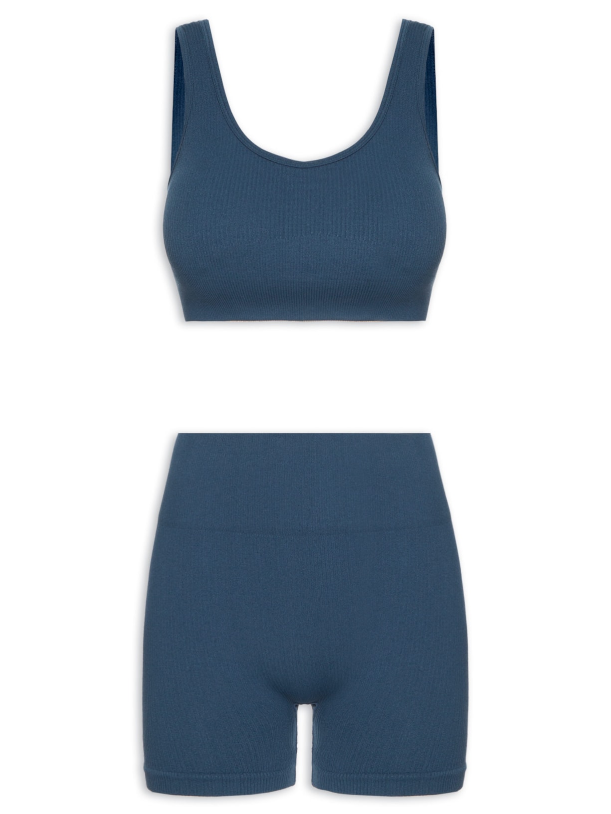 Conjunto Feminino Canelado Short E Top - Azul