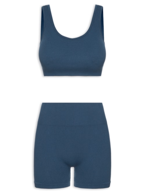 Conjunto Feminino Canelado Short E Top - Azul