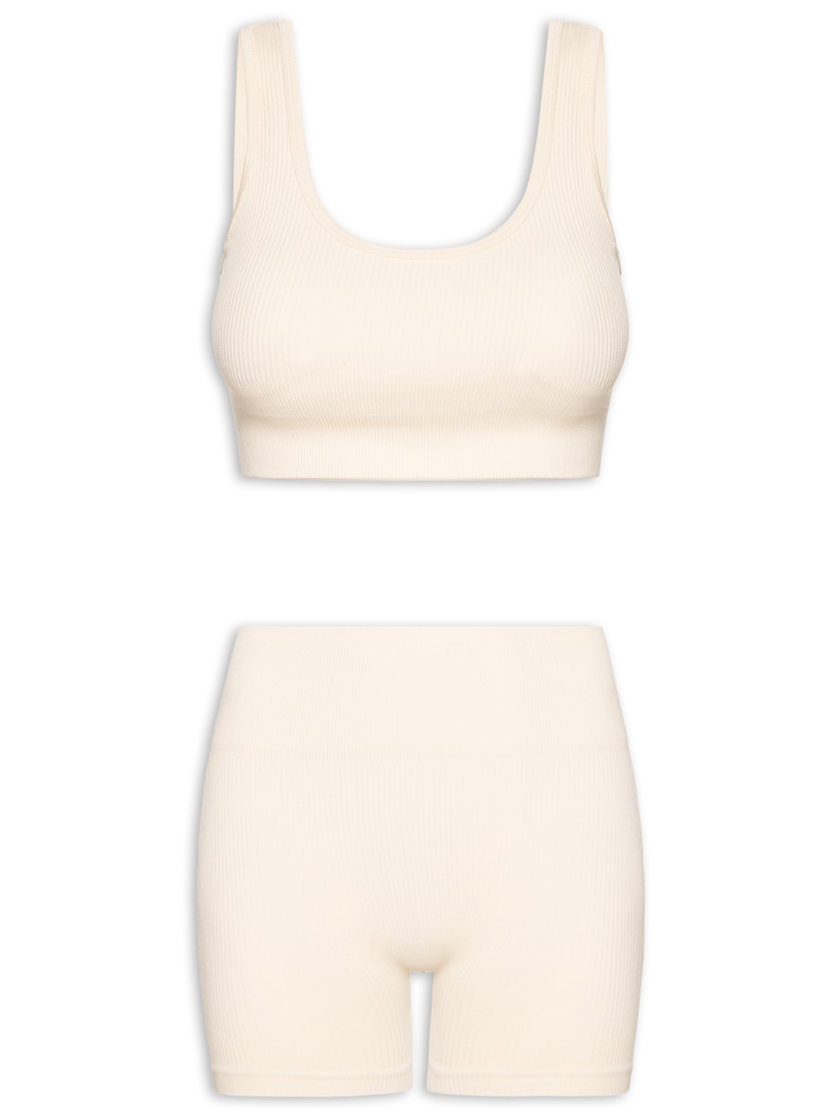 Conjunto Feminino Canelado Short E Top - Bege