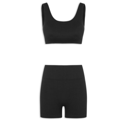 Conjunto Feminino Canelado Short E Top - Preto