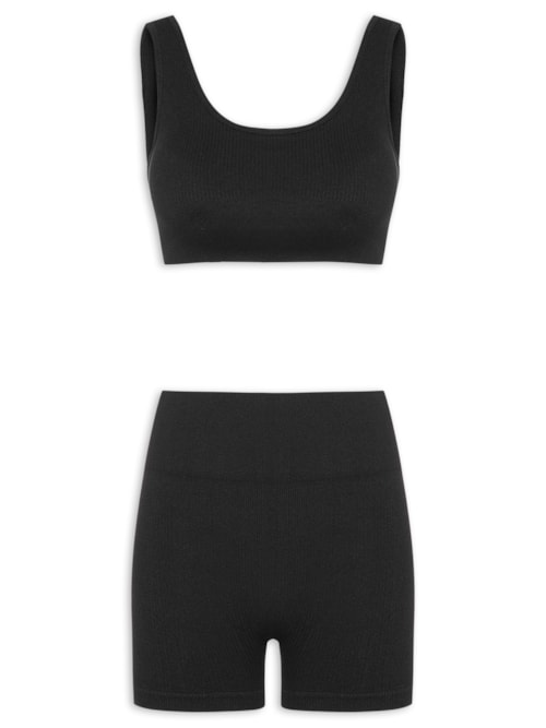Conjunto Feminino Canelado Short E Top - Preto