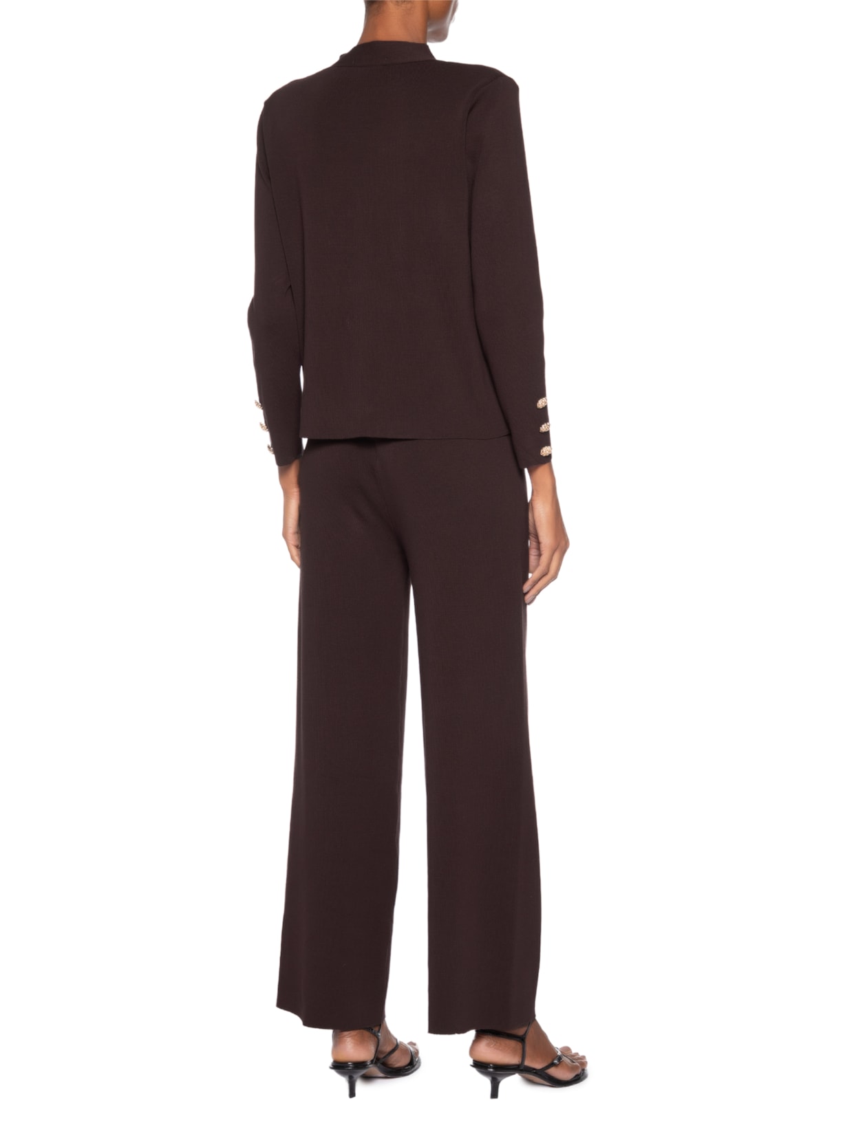 Conjunto Feminino Cardigã E Calça Em Tricot Marrom '2Essential