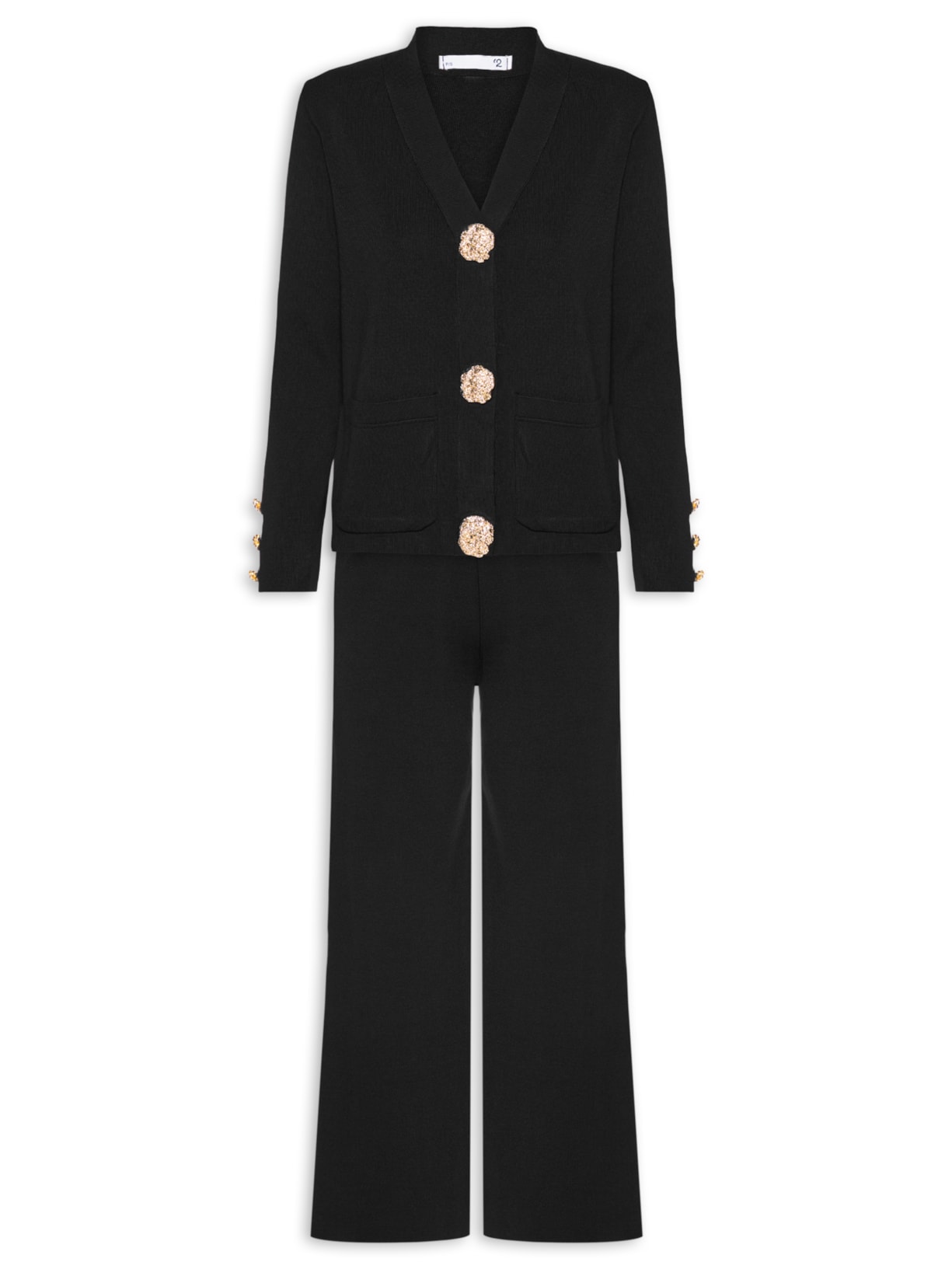 Conjunto Feminino Cardigã E Calça Em Tricot - Preto