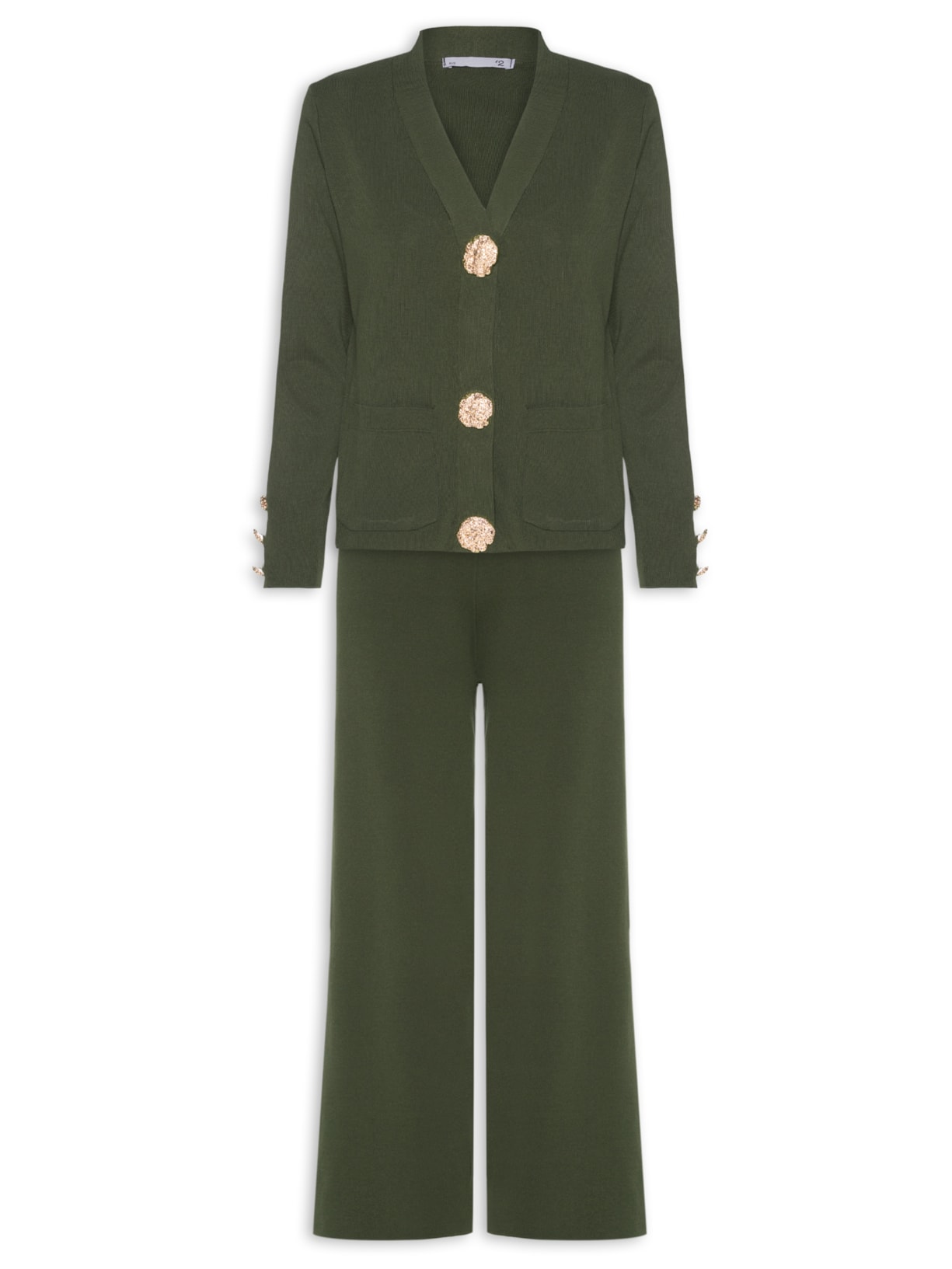 Conjunto Feminino Cardigã E Calça Em Tricot Verde '2Essential