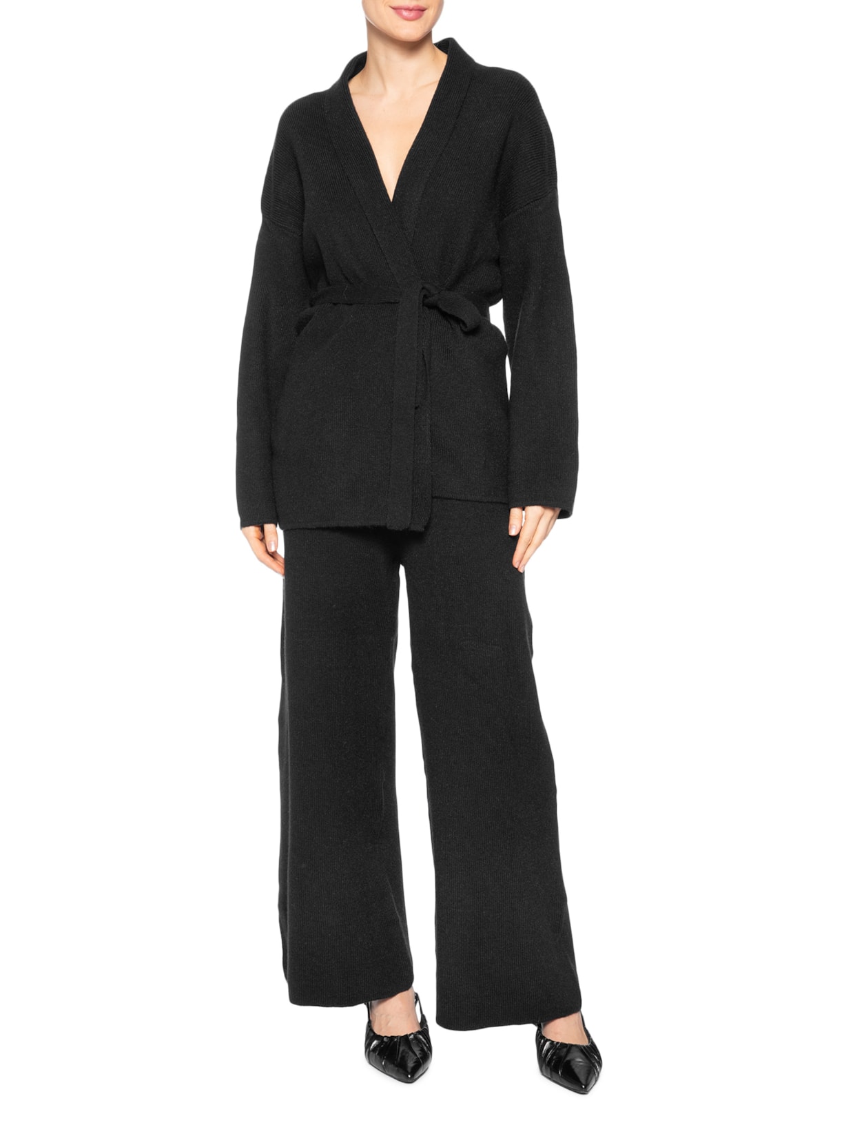 Conjunto Feminino Casaco E Calça Em Tricot Preto '2Essential