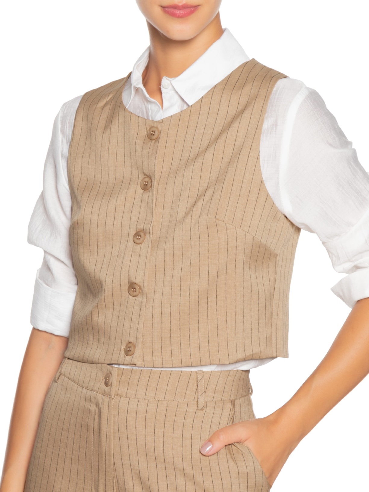 Conjunto Feminino Colete Com Calça De Alfaiataria Marrom Basiq