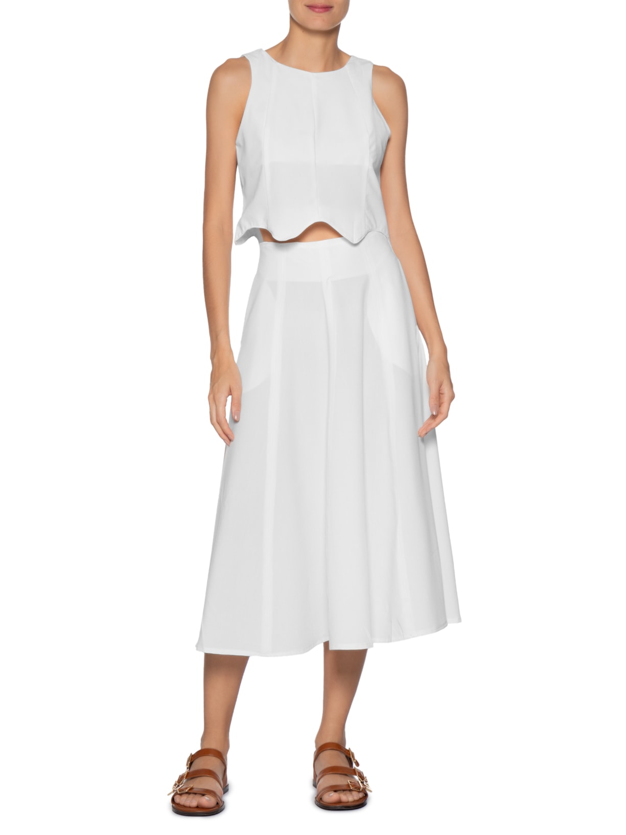 Conjunto Feminino Colete Com Saia Branco Basiq