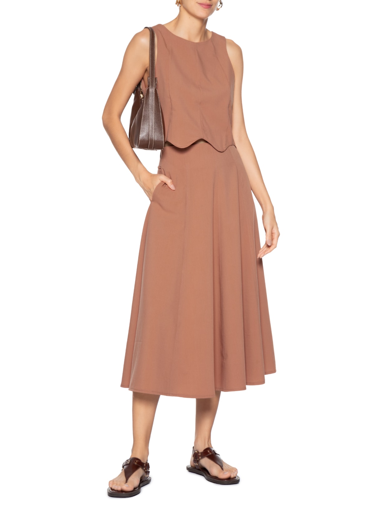 Conjunto Feminino Colete Com Saia Marrom Basiq