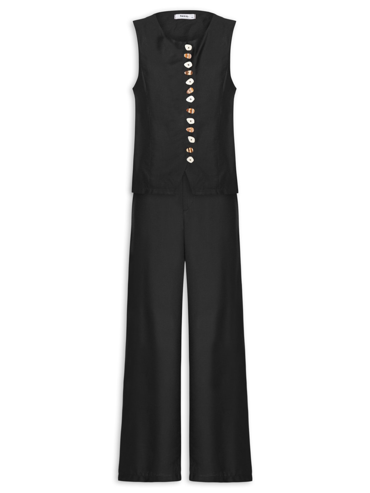 Conjunto Feminino Colete e Calça Botões Naturais - Preto