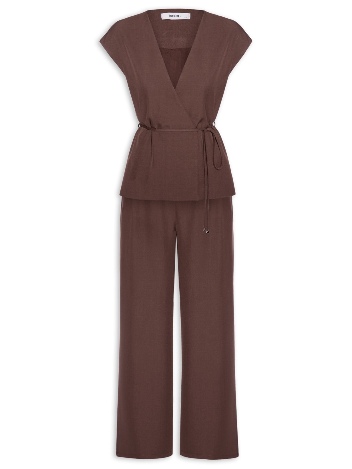 Conjunto Feminino Colete e Calça Com Amarração - Marrom