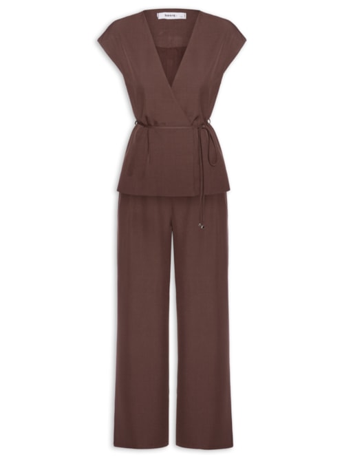 Conjunto Feminino Colete e Calça Com Amarração - Marrom