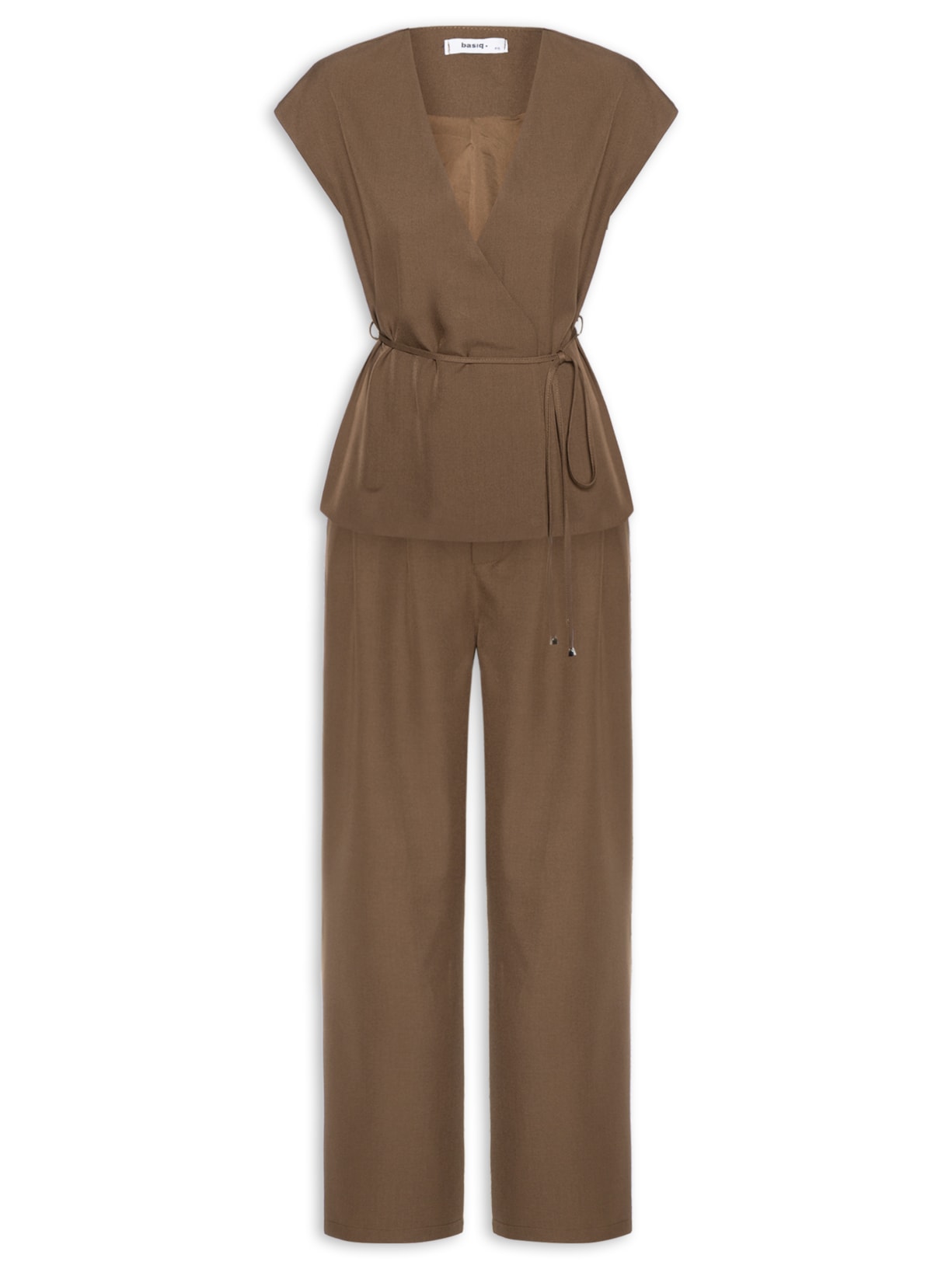 Conjunto Feminino Colete e Calça Com Amarração - Marrom