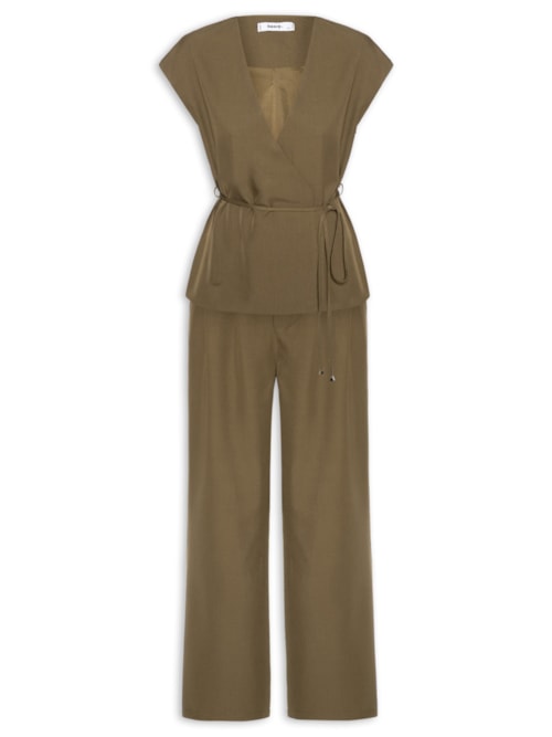 Conjunto Feminino Colete e Calça Com Amarração - Marrom