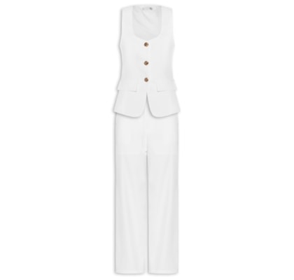 Conjunto Feminino Colete E Calça Pantalona - Branco