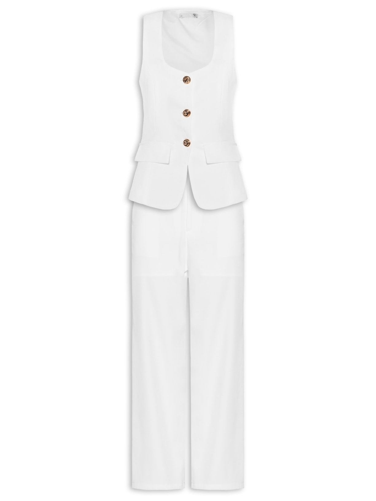 Conjunto Feminino Colete E Calça Pantalona - Branco