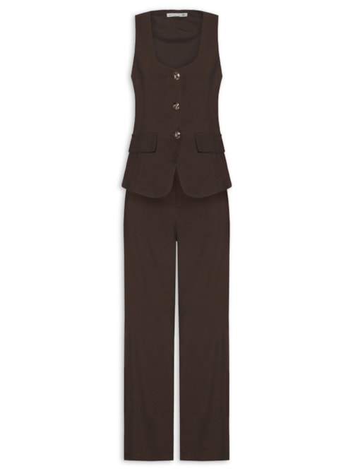 Conjunto Feminino Colete E Calça Pantalona - Marrom