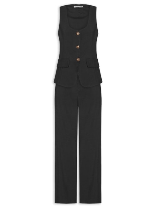Conjunto Feminino Colete E Calça Pantalona - Preto