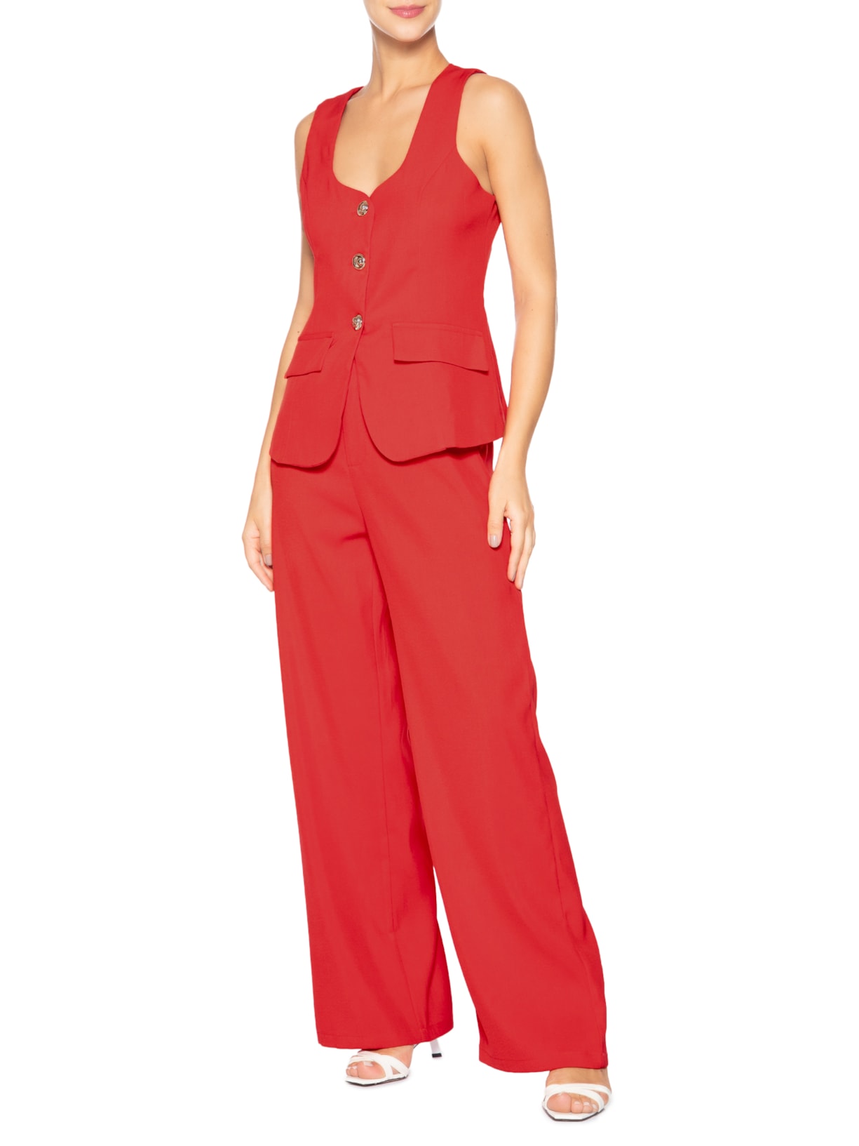 Conjunto Feminino Colete E Calça Pantalona Vermelho '2Essential