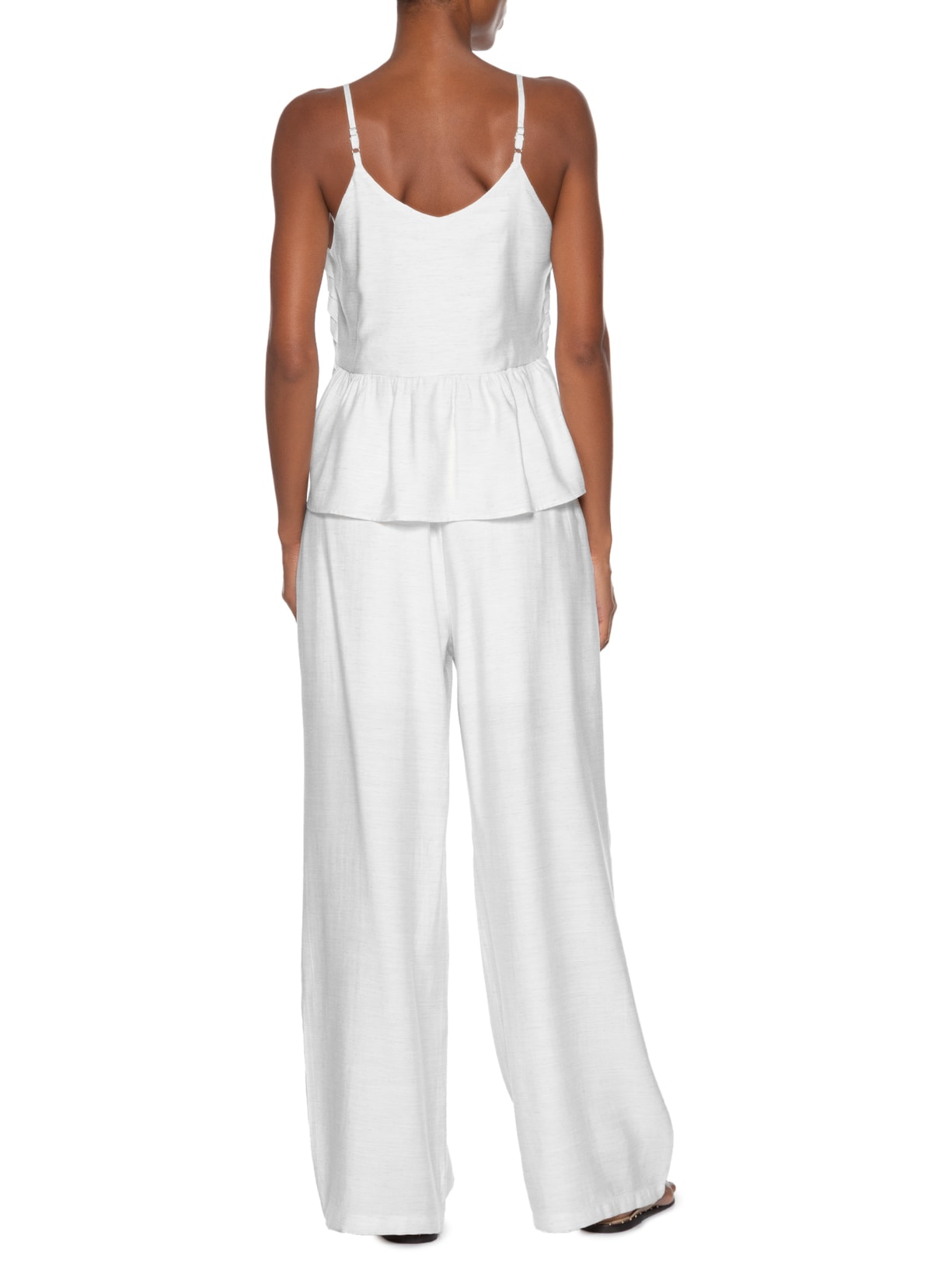 Conjunto Feminino Com Linho Blusa De Alça E Calça Reta Branco Basiq