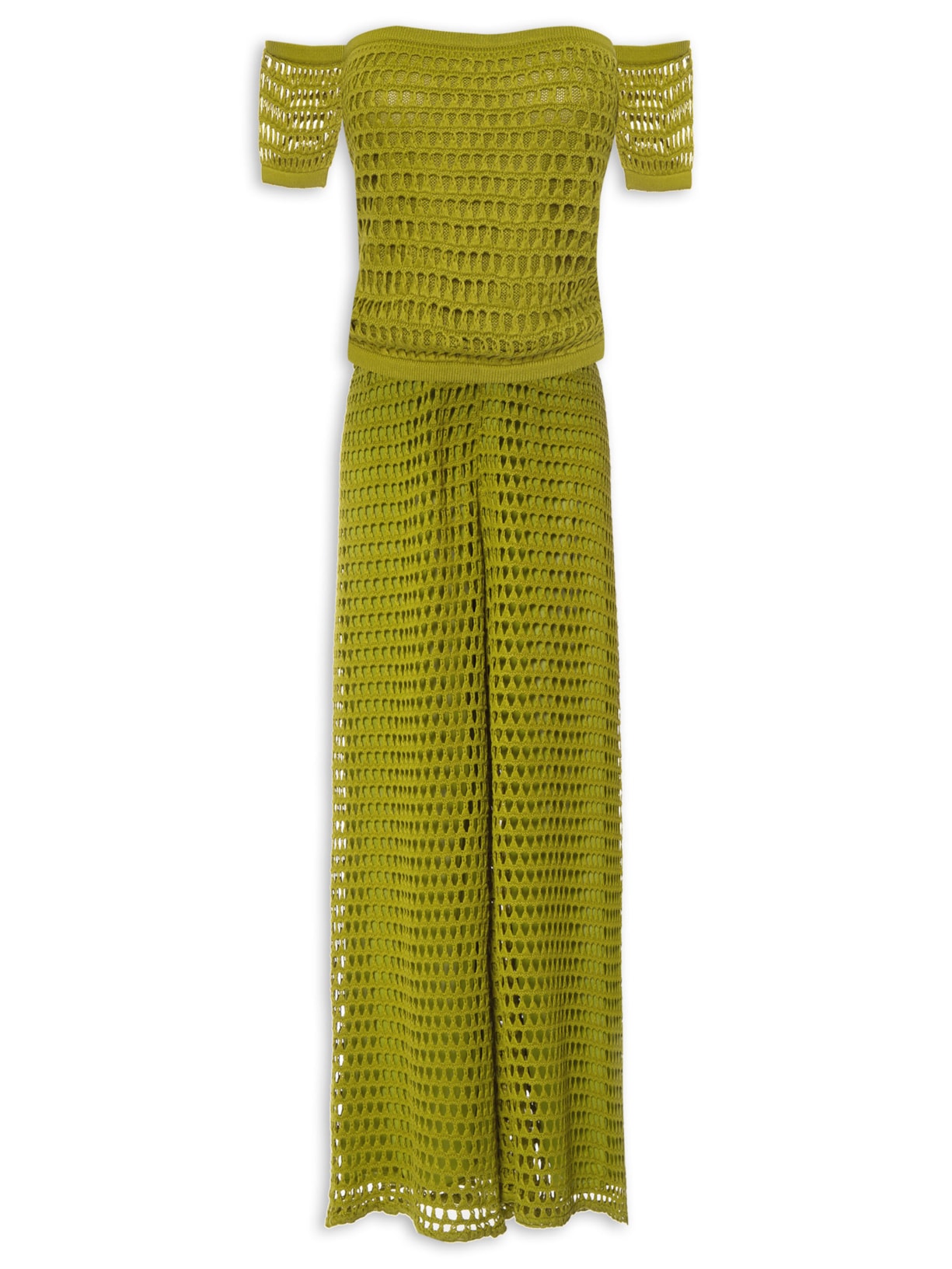 Conjunto Feminino Cropped E Calça Pantalona Tricot - Verde