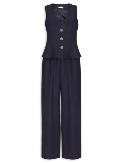 Conjunto Feminino Em Alfaiataria Colete Com Calça - Azul