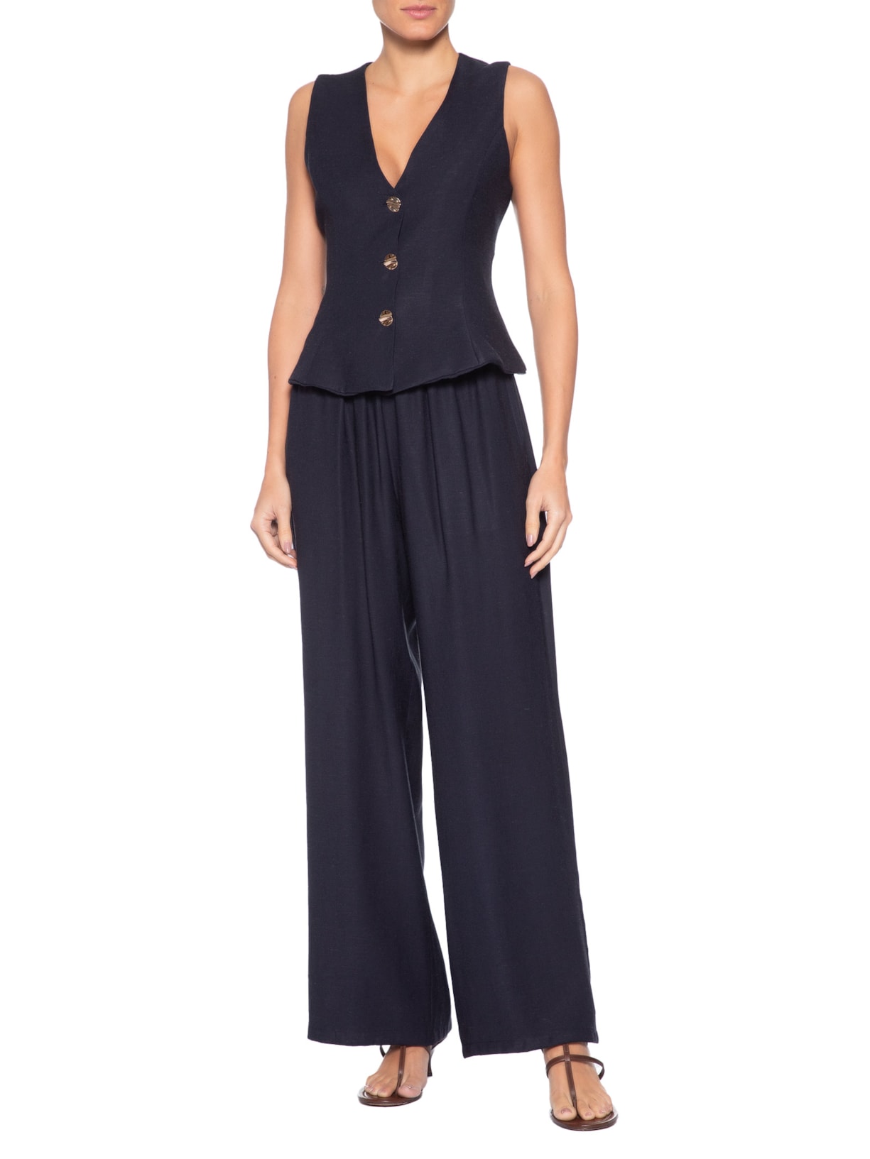 Conjunto Feminino Em Alfaiataria Colete Com Calça Azul '2Essential