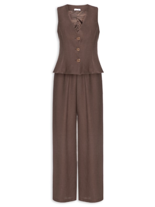 Conjunto Feminino Em Alfaiataria Colete Com Calça - Marrom
