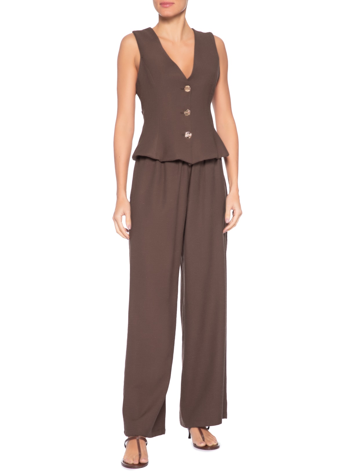 Conjunto Feminino Em Alfaiataria Colete Com Calça Marrom '2Essential