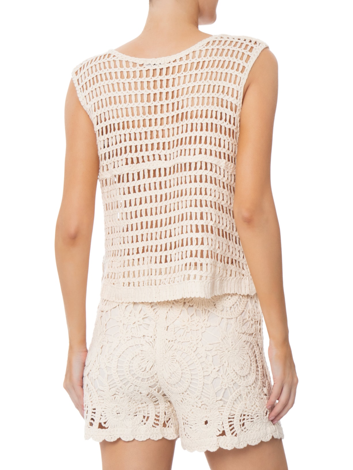 Conjunto Feminino Em Crochê Bordado Bege Market 33
