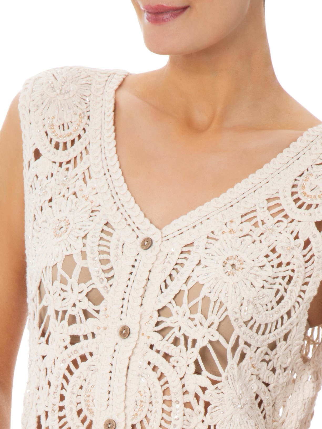 Conjunto Feminino Em Crochê Bordado Bege Market 33