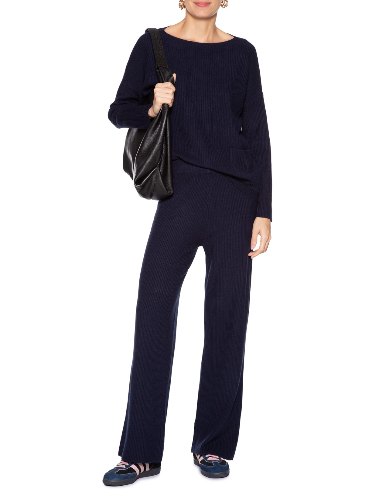 Conjunto Feminino Em Tricot Azul Basiq