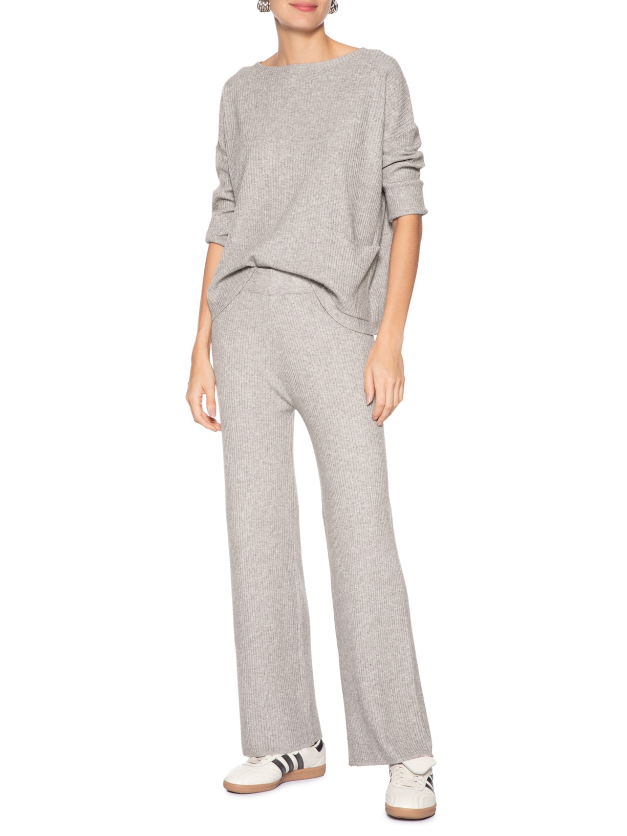 Conjunto Feminino Em Tricot Bege Basiq