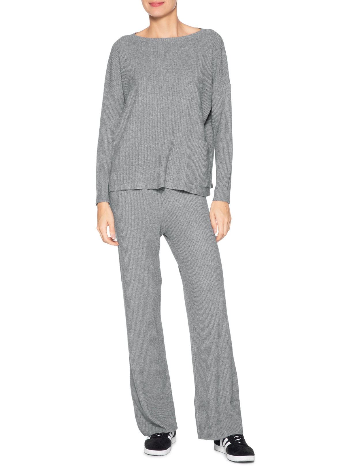 Conjunto Feminino Em Tricot Cinza Basiq