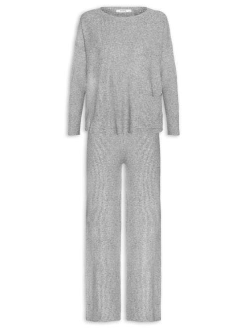 Conjunto Feminino Em Tricot - Cinza