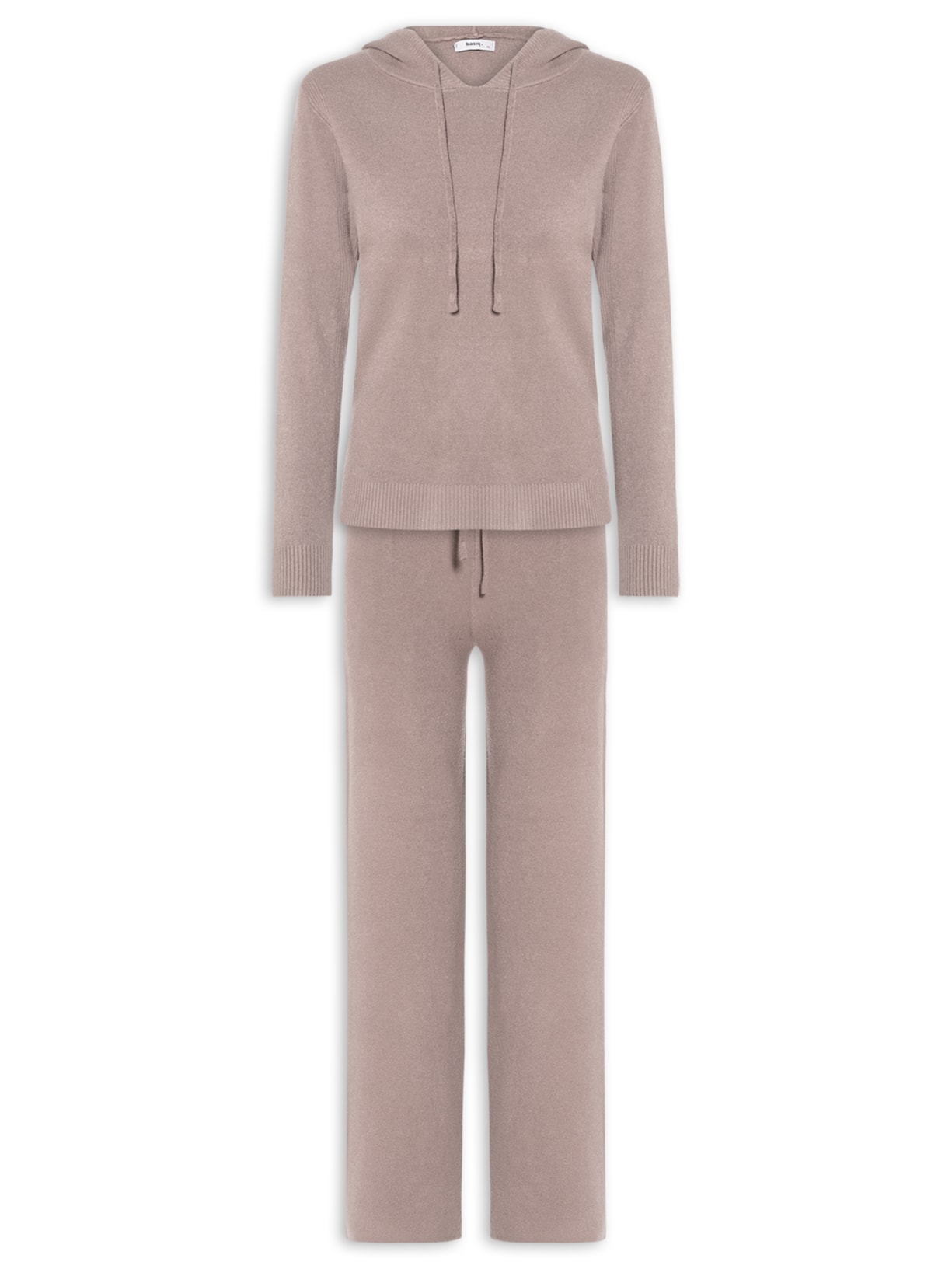 Conjunto Feminino Em Tricot Com Capuz Bege Basiq