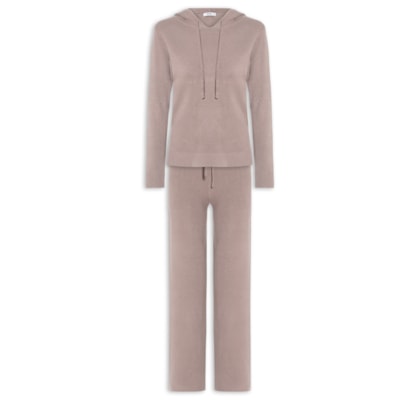 Conjunto Feminino Em Tricot Com Capuz - Bege