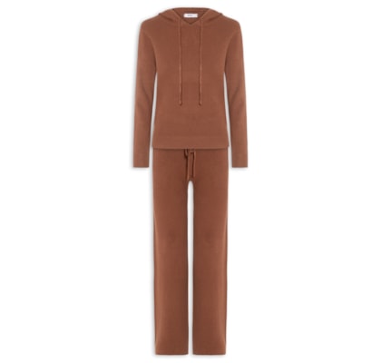 Conjunto Feminino Em Tricot Com Capuz - Marrom