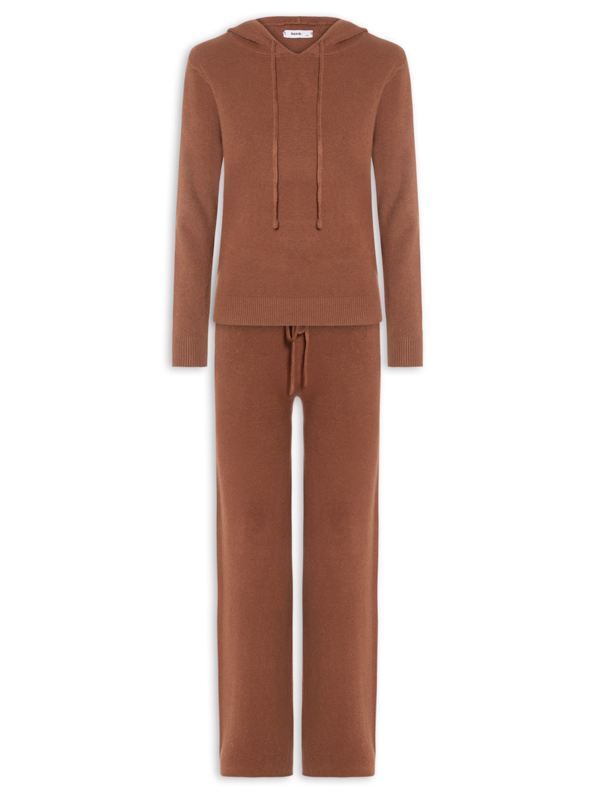 Conjunto Feminino Em Tricot Com Capuz - Marrom