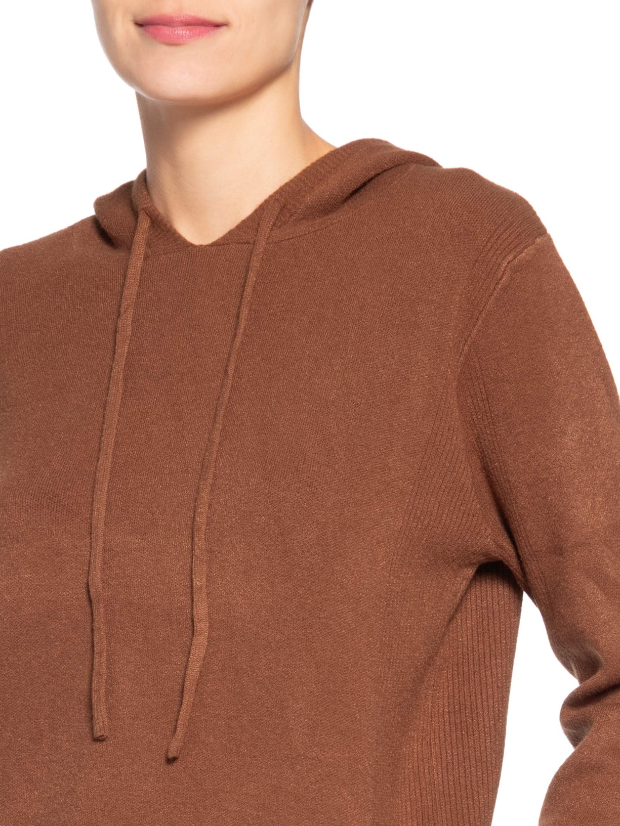 Conjunto Feminino Em Tricot Com Capuz Marrom Basiq